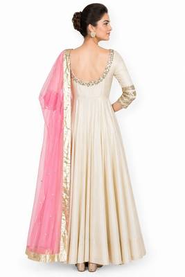 Cream silk sequins & zari embroidery anarkali salwar kameez 2