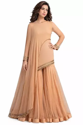 Peach georgette beads hand embroidery anarkali salwar kameez