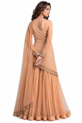 Peach georgette beads hand embroidery anarkali salwar kameez 2