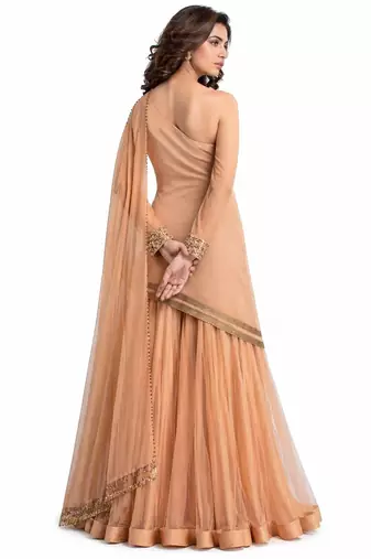 Peach georgette beads hand embroidery anarkali salwar kameez