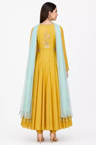Mustard silk gota patti work anarkali salwar kameez