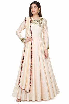Powder pink silk beads hand embroidery anarkali salwar kameez 1