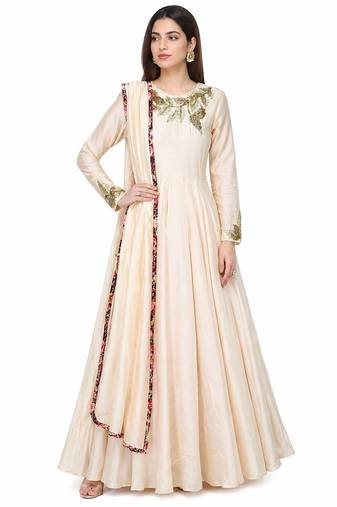 Powder pink silk beads hand embroidery anarkali salwar kameez