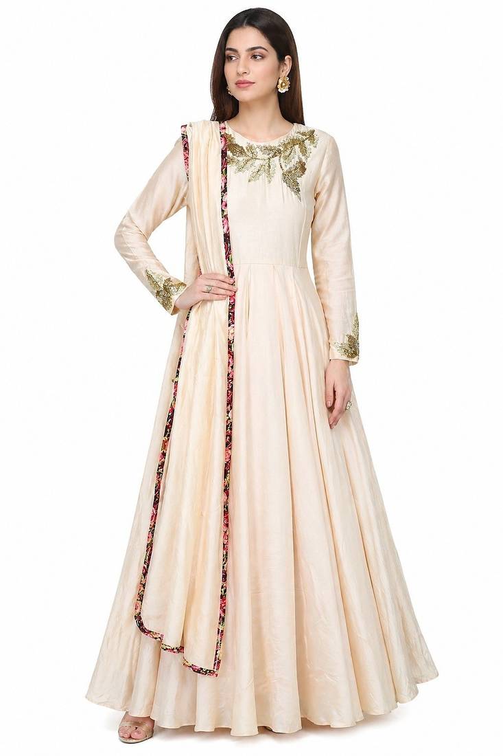 Powder pink silk beads hand embroidery anarkali salwar kameez