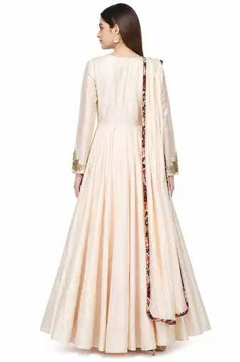 Powder pink silk beads hand embroidery anarkali salwar kameez
