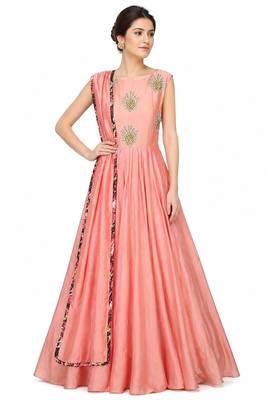 Pink silk zari and beads work anarkali salwar kameez 1