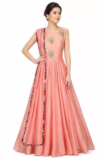 Pink silk zari and beads work anarkali salwar kameez