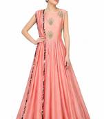 Pink silk zari and beads work anarkali salwar kameez