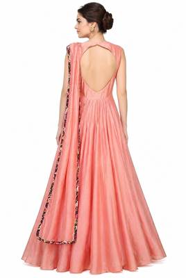 Pink silk zari and beads work anarkali salwar kameez 2