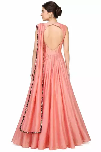 Pink silk zari and beads work anarkali salwar kameez