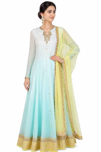 Light blue georgette zari and beads work anarkali salwar kameez