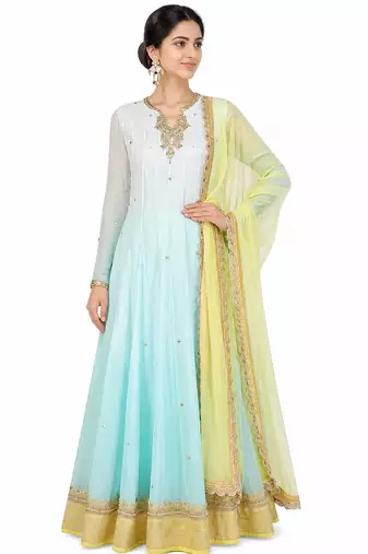 Light blue georgette zari and beads work anarkali salwar kameez