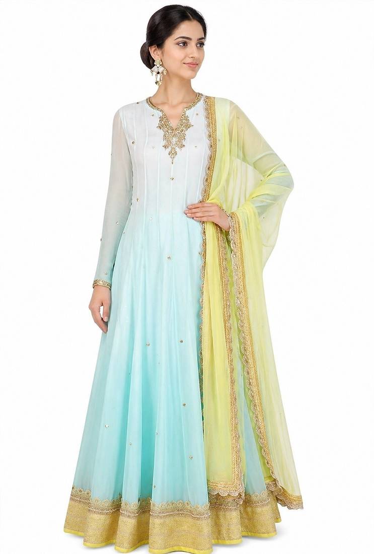 Light blue georgette zari and beads work anarkali salwar kameez