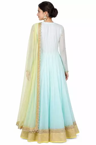 Light blue georgette zari and beads work anarkali salwar kameez