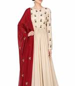 Beige georgette zari and beads work anarkali salwar kameez