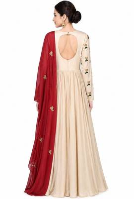 Beige georgette zari and beads work anarkali salwar kameez 2