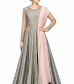Grey silk zari and beads work anarkali salwar kameez