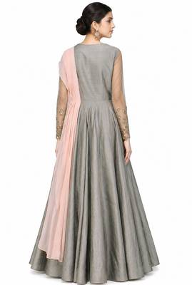 Grey silk zari and beads work anarkali salwar kameez 2