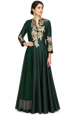 Emerald green silk sequins & zari embroidery anarkali salwar kameez 1