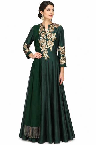 Emerald green silk sequins & zari embroidery anarkali salwar kameez
