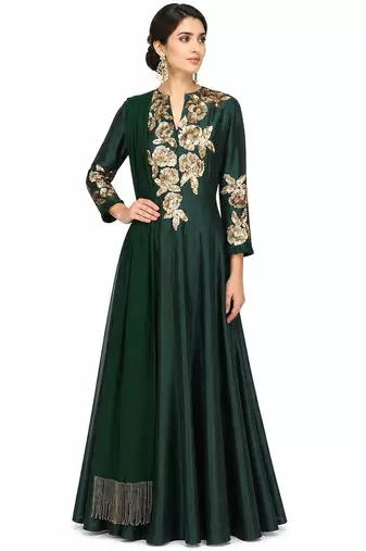 Emerald green silk sequins & zari embroidery anarkali salwar kameez
