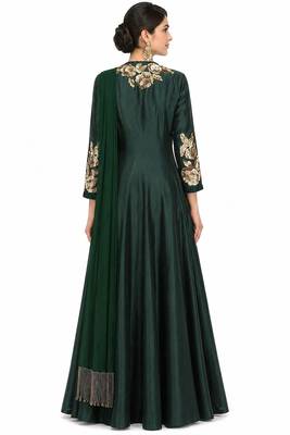 Emerald green silk sequins & zari embroidery anarkali salwar kameez 2