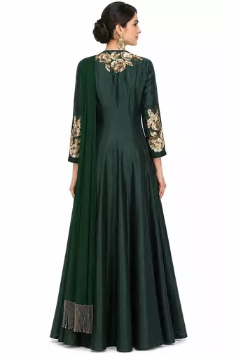 Emerald green silk sequins & zari embroidery anarkali salwar kameez