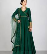 Emerald green georgette lace work anarkali salwar kameez