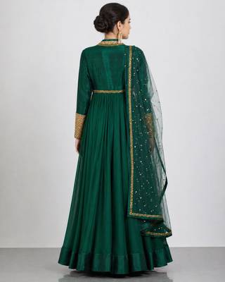 Emerald green georgette lace work anarkali salwar kameez 2