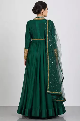 Emerald green georgette lace work anarkali salwar kameez