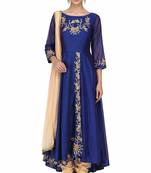 Blue silk zari and sequins work anarkali salwar kameez