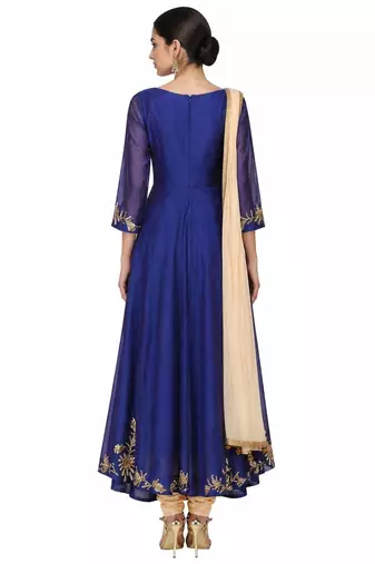 Blue silk zari and sequins work anarkali salwar kameez