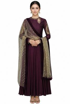 Wine georgette sequins & zari embroidery anarkali salwar kameez 1