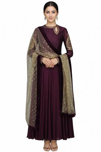 Wine georgette sequins & zari embroidery anarkali salwar kameez