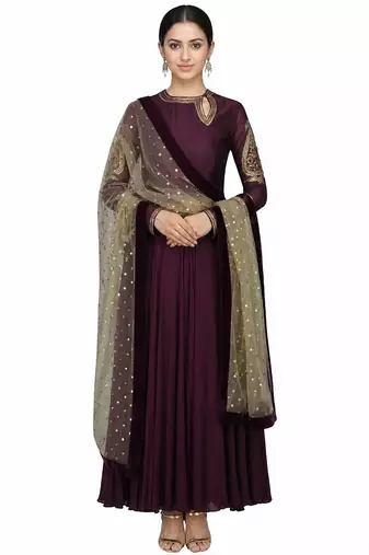 Wine georgette sequins & zari embroidery anarkali salwar kameez