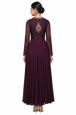 Wine georgette sequins & zari embroidery anarkali salwar kameez 2