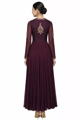 Wine georgette sequins & zari embroidery anarkali salwar kameez