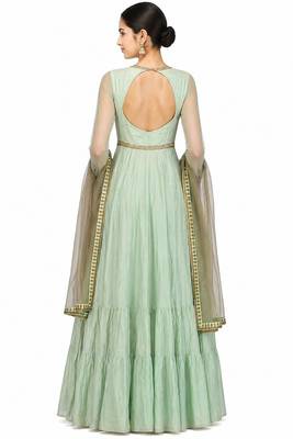 Light green silk thread and beads work anarkali salwar kameez 2