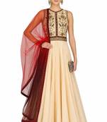Beige chanderi silk thread and beads work anarkali salwar kameez