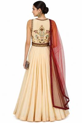 Beige chanderi silk thread and beads work anarkali salwar kameez 2
