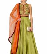 Green dupion silk thread and beads work anarkali salwar kameez
