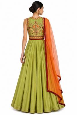Green dupion silk thread and beads work anarkali salwar kameez 2