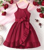 Wine red pleated ruffle bow party dress