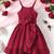 Wine red pleated ruffle bow party dress