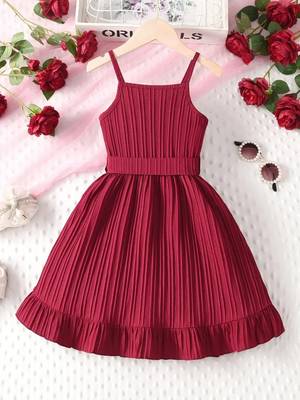 Wine red pleated ruffle bow party dress 2