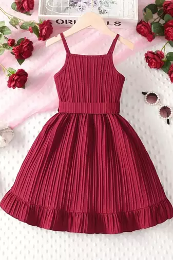 Wine red pleated ruffle bow party dress