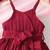 Wine red pleated ruffle bow party dress