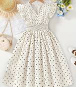 Cream polka dot print cotton a-line fit & flare kids dress
