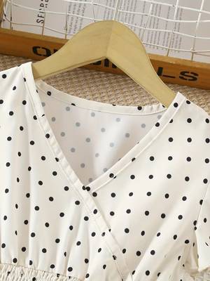 Cream polka dot print cotton a-line fit & flare kids dress 3