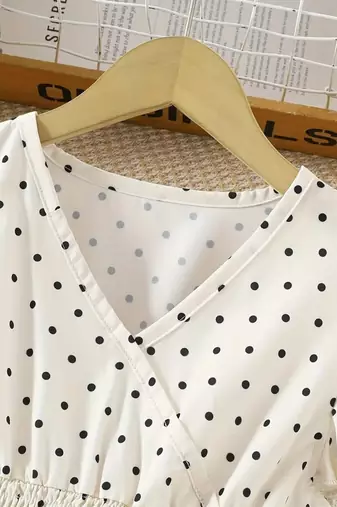 Cream polka dot print cotton a-line fit & flare kids dress